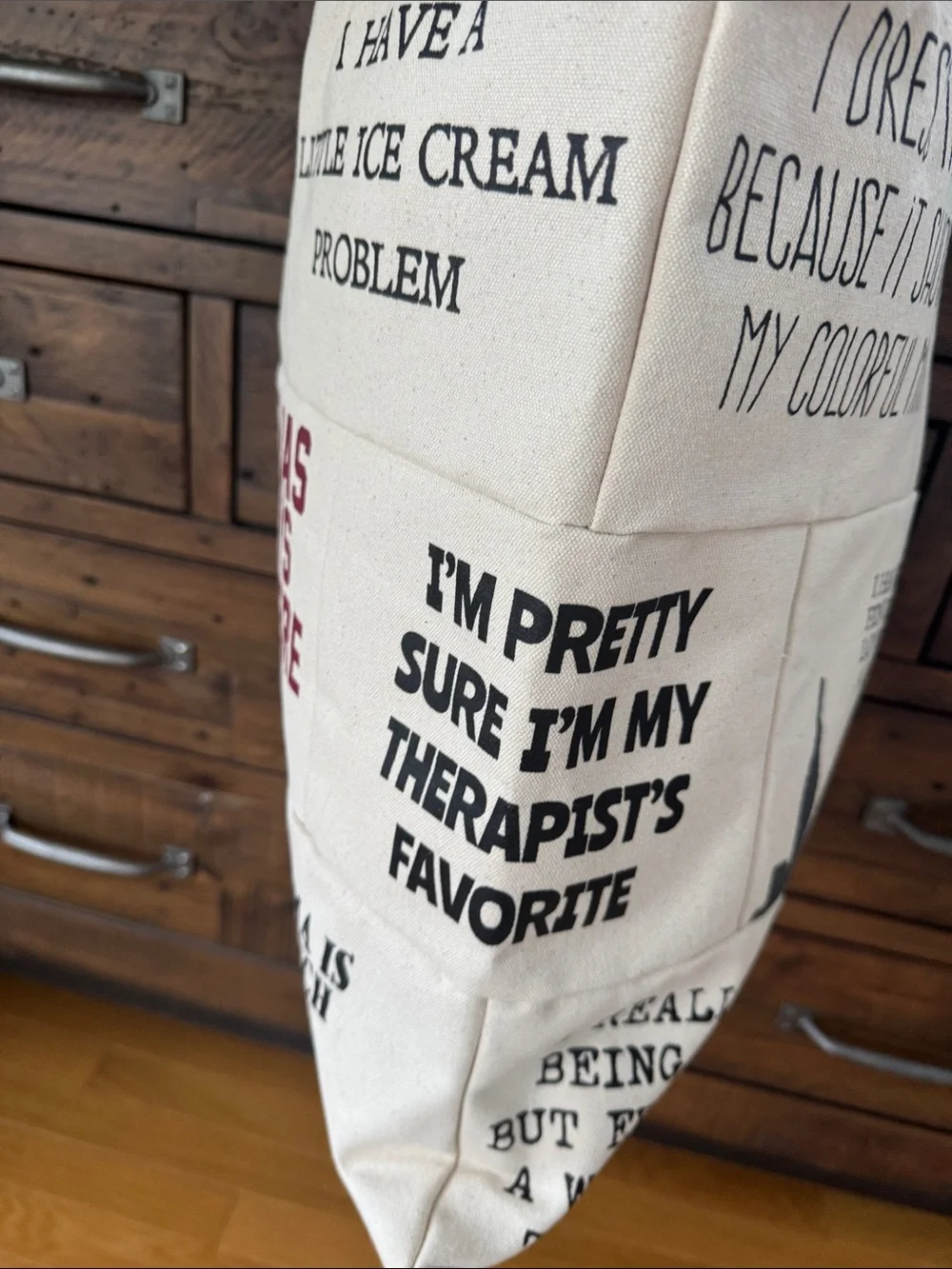 Pamela Barsky Patchwork Canvas Tote Bag Funny Quotes Eco Market Shoulder Bag
